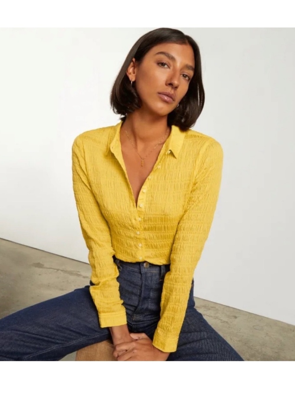Everlane The Button Smock Top in Super Lemon Yellow Button-Front Size 0